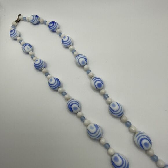 Vintage Necklace Dutch Porcelain Blue & White Swirl Beads 925 Clasp 26” Delft - Picture 5 of 11